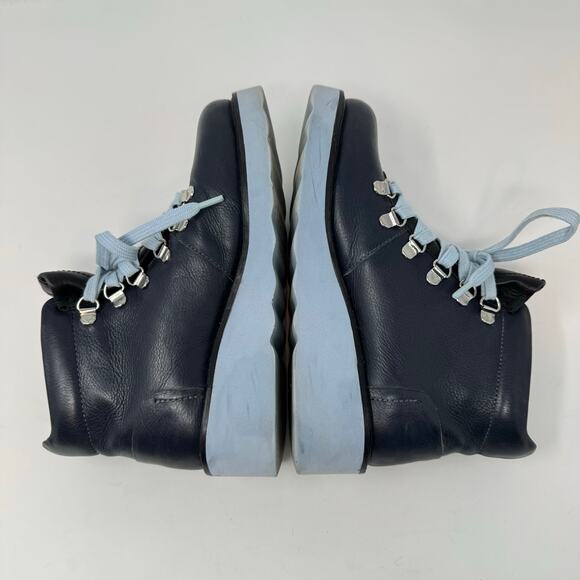 Urban Outfitters Platform Boots 6 Blue Leather Utility Combat Casual Wedge - Picture 8 of 11